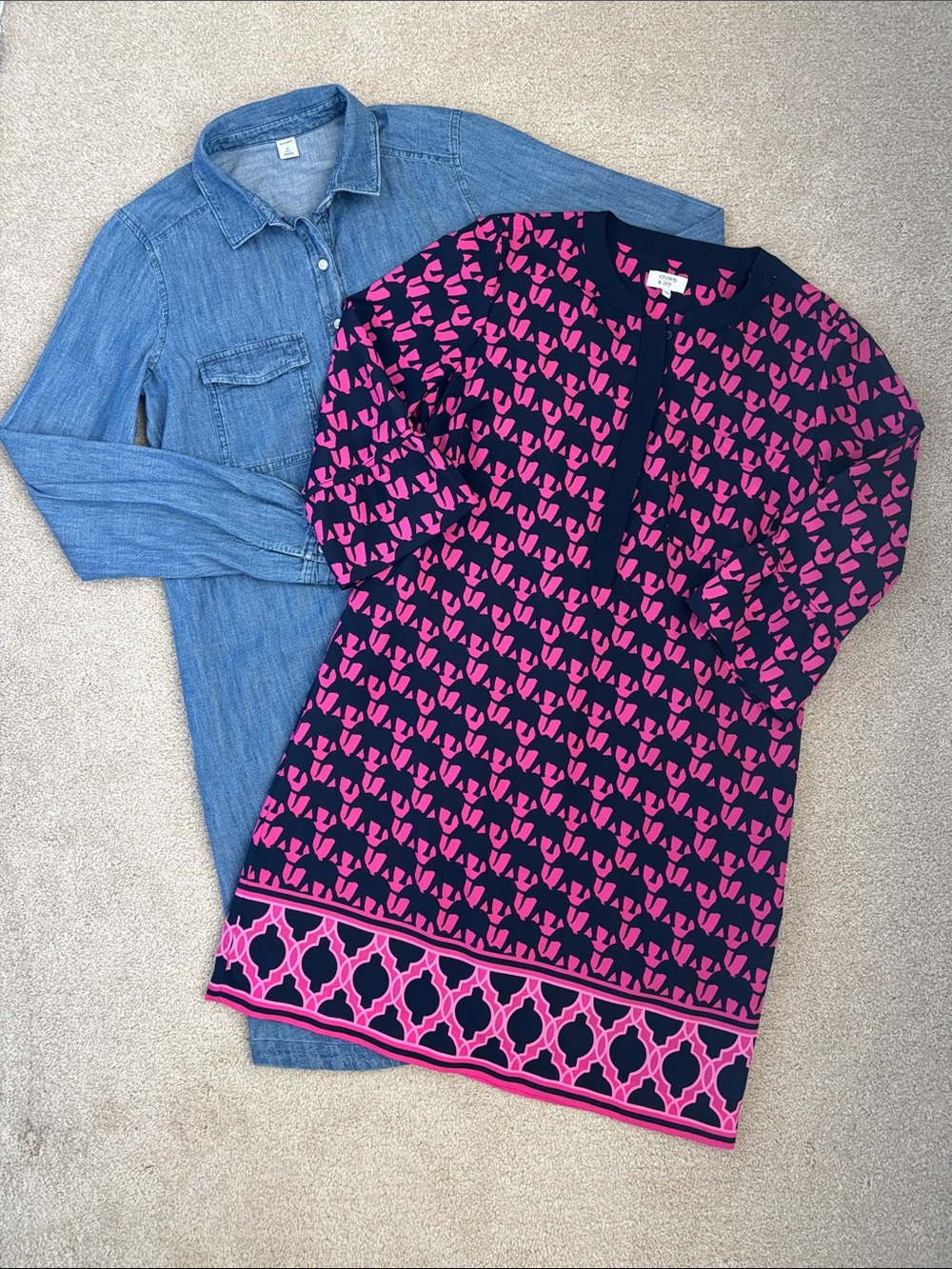 Pair of dresses Old Navy denim shirtdress, Crown & Ivy elephants tunic dress